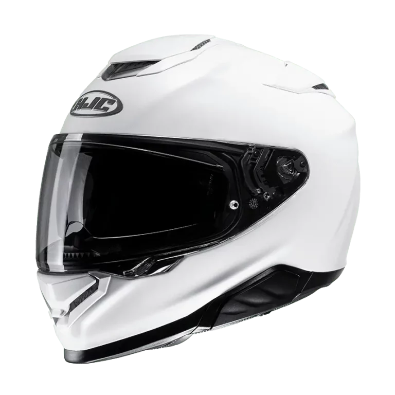 HJC RPHA 71 integraalhelm in Pearl White met geïntegreerd zonnevizier en luxe design.