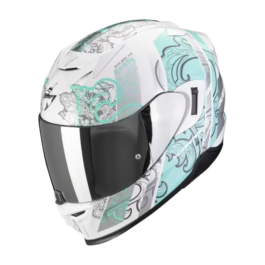 Scorpion  en Exo-520 Evo Air Fasta Blanc-Bleu clair casque de moto avec design sportif circulation d'air avancée