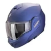 Scorpion Exo-Tech Evo Pro motorhelm in mat metallic blauw, veelzijdig systeemhelm met geavanceerde functies.