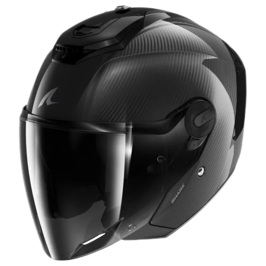 Shark RS Jet Carbon Skin motorhelm in Black Carbon met lichtgewicht design en brede zichtmogelijkheden.