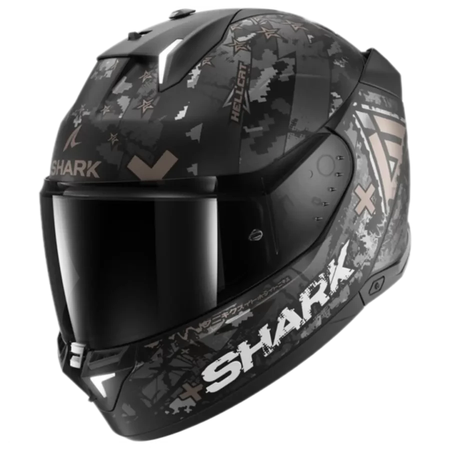 Shark  en Casque moto Skwal i3 Hellcat en Mat Black Chrom Anthracite avec éclairage LED intégré au design élégant.