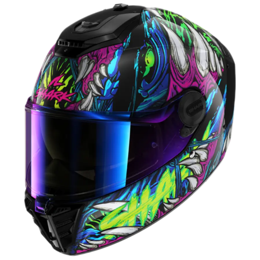 Shark  en Casque de moto Spartan RS Shaytan en noir vert violet avec un design moderne et une protection de haute qualité.