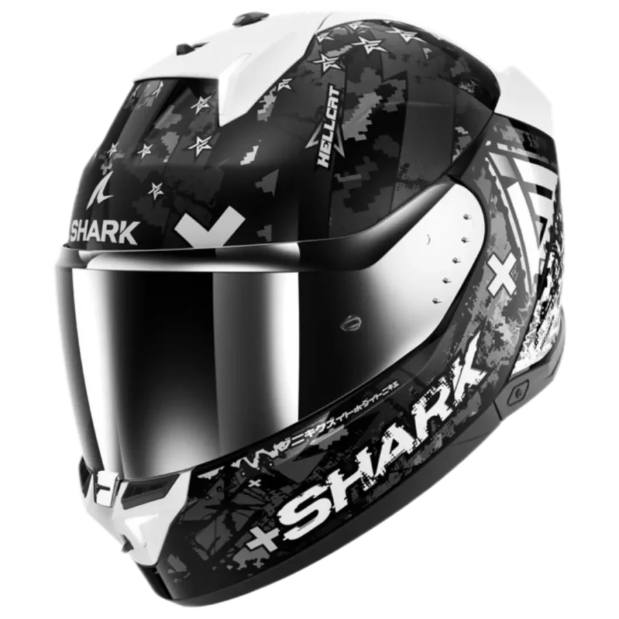 Shark  en Casque moto Skwal i3 Hellcat Black Chrom Silver avec éclairage LED intégré design sportif.