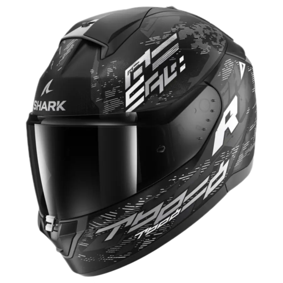 Shark  en Casque moto Ridill 2 Molokai en Mat Black White Silver avec pare-soleil intégré au design moderne.