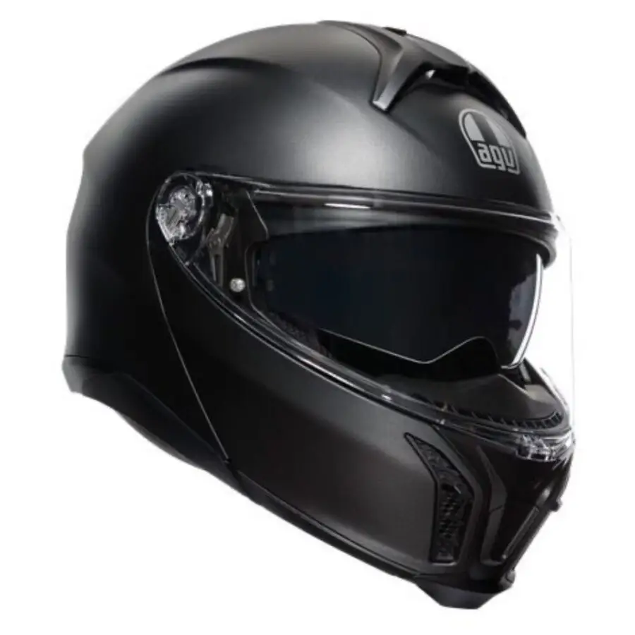 AGV Tourmodular E2206 Systemhelm in mattschwarz mit integrierter Sonnenblende.