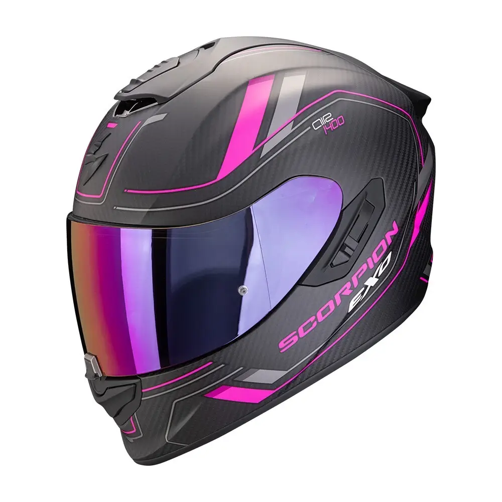 Scorpion Exo-1400 Evo II Carbon Air Mirage Matt Black-Pink motorhelm met carbon constructie en sportief ontwerp