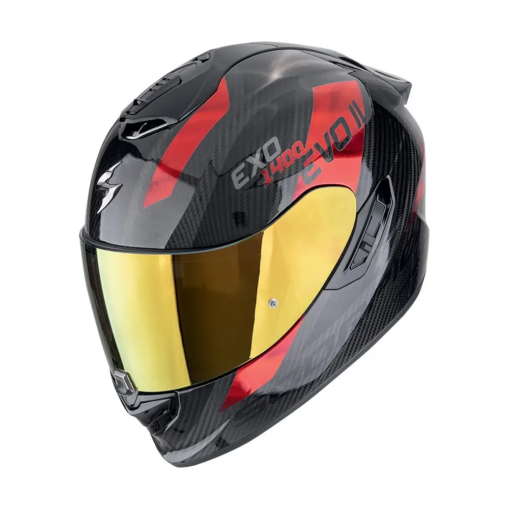 Scorpion Exo-1400 Evo II Carbon Air Platted Black-Red motorhelm met carbon constructie en aerodynamisch design