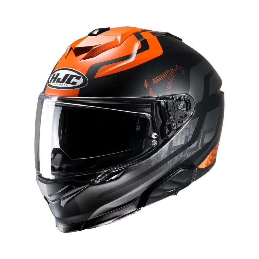 en  en HJC i71 Enta integral helmet in black orange with integrated sun visor sporty design.