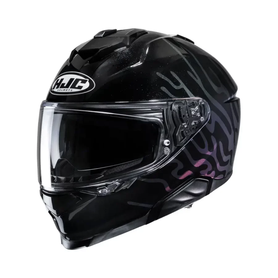en  en HJC i71 Celos Integralhelm in schwarz grau mit integrierter Sonnenblende modernes Design.