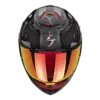 Scorpion EXO-GT SP Air Asphalt Black Silver motorhelm, voorzijde met logo en rood vizier
