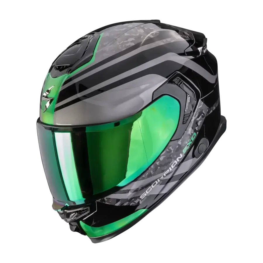 Scorpion EXO-GT SP Air Arten BlaGreen motorhelm met groen vizier en sportief design