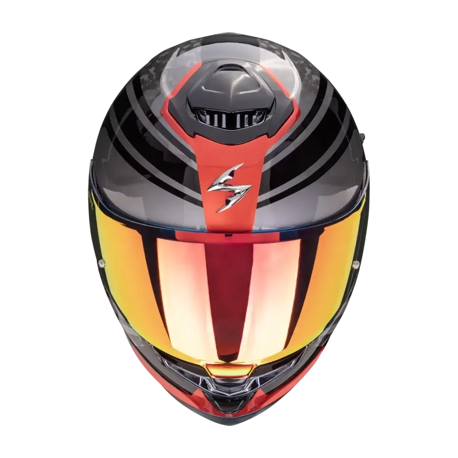 Scorpion EXO-GT SP Air Arten motorhelm, voorzijde met logo en rood vizier