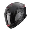 Scorpion EXO-GT SP Air Noble Matt Black Casque de moto noir avec visière rouge, vue frontale inclinée